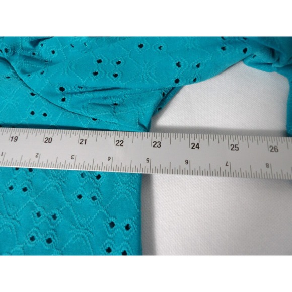 NY Collection Woman 2X Blouse Cold Shoulder Lace Cut Out Teal New Plus Vacay - Picture 10 of 12